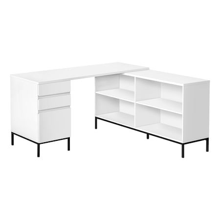 Monarch Specialties Computer Desk, Home Office, Corner, Storage Drawers, 60 in.L, L Shape, Work, Laptop, White Laminate I 7494
